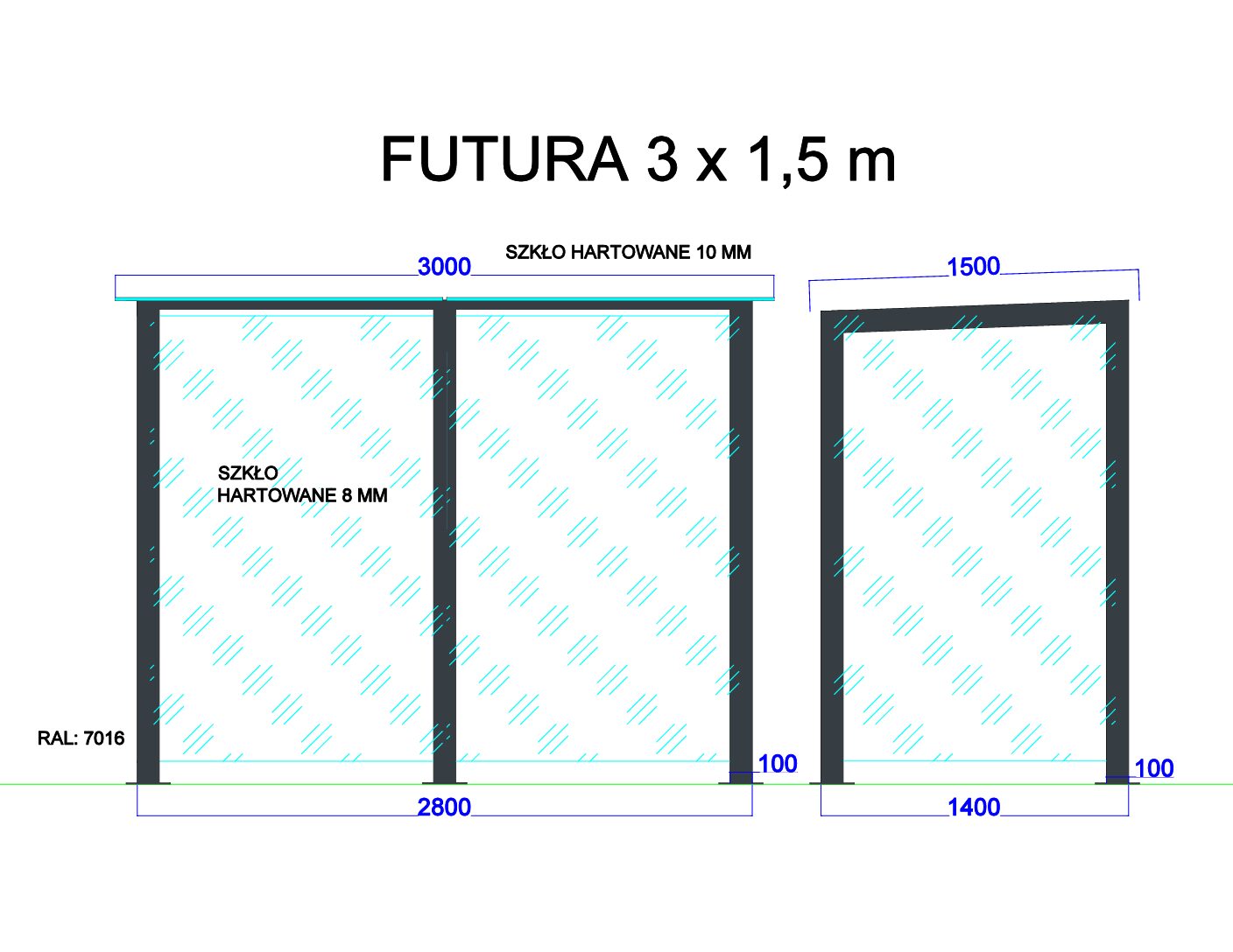 Przykładowa wiata Futura, rozmiar 300 x 150 cm Futura - Futura