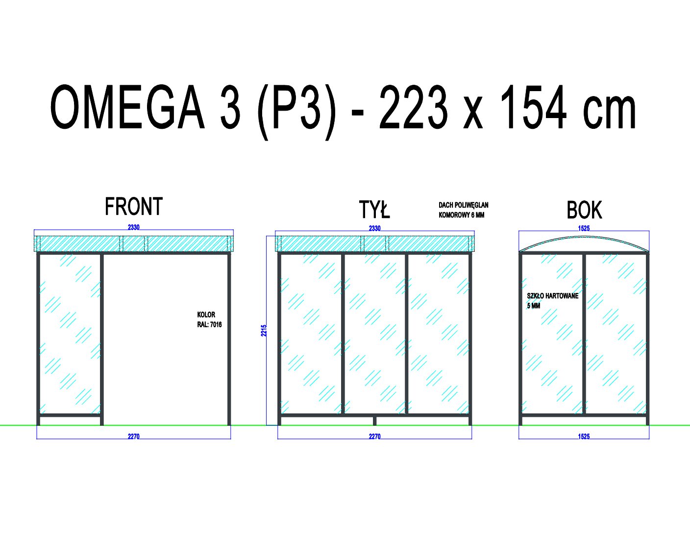 Przykładowa wiata Omega 1, rozmiar 230 x 156 cm omega3 - omega3