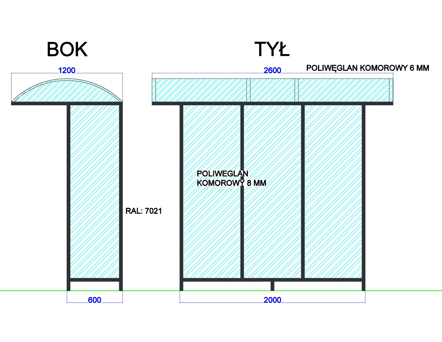 Przykładowa wiata Ślęża, rozmiar 260 x 120 cm Ślęża - Ślęża